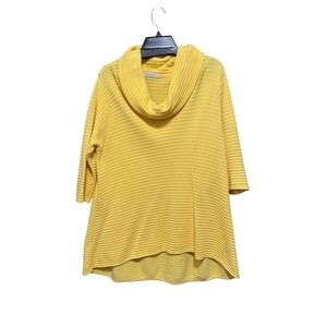 Margaret Winters Yellow Cotton Cowl Neck 3/4 Sleeve Oversized Tunic Top Medium‎